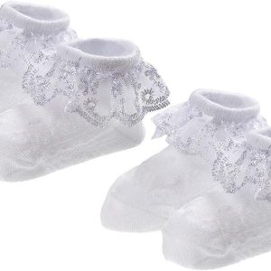 EPEIUS Calcetines de encaje con volantes y ojales para bebés, 2 pares 6-12m