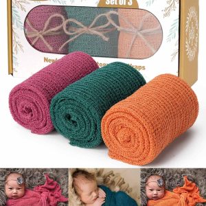 Sunmig Accesorios de fotografía para recién nacidos, 3 piezas de envolturas elásticas para bebés