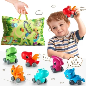 ALASOU Juguetes de coche de dinosaurio para bebés con tapete de juego